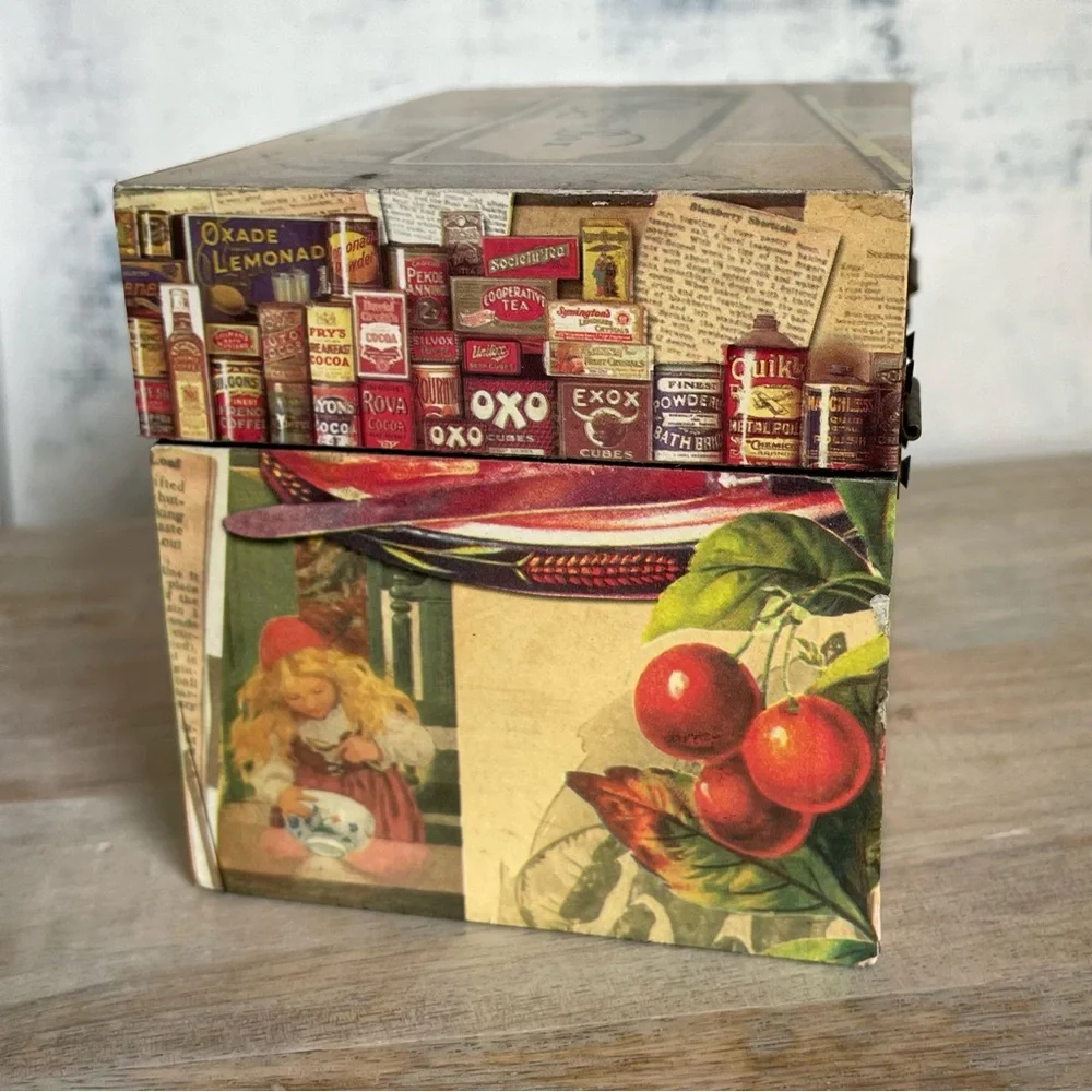 Vintage Retro Style Recipe Box with Multicolor Design